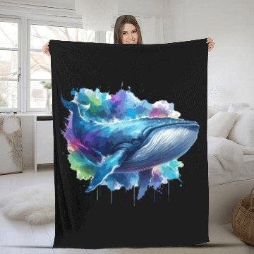Discover Blue Whale Colourful background Fleece Blankets