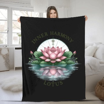 Discover Inner Harmony Lotus - Serene Water & Flower Design Fleece Blankets