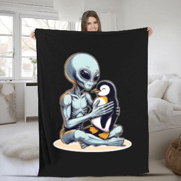 Discover Alien Embracing Penguin Fleece Blankets