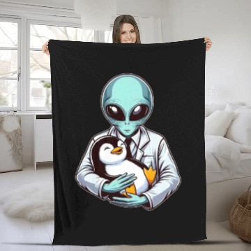 Discover Alien Embracing Penguin Fleece Blankets