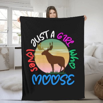 Discover just a girl who loves moose Fleece Blankets