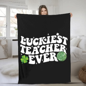 Discover Luckiest Teacher Ever Disco Ball Shamrock Groovy Fleece Blankets
