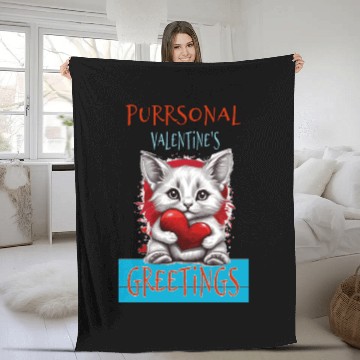 Discover Purrsonal Valentine's Greetings Cute White Cat Fleece Blankets