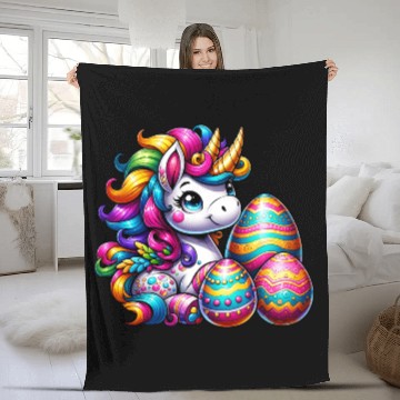 Discover Easter Unicorn & Colorful Eggs Fleece Blankets