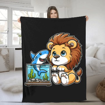 Discover Lion in Aquarium: Fish & Shark Fleece Blankets