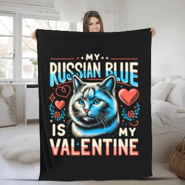 Discover Russian Blue Cat Love Cute Valentine's for Cat lov Fleece Blankets