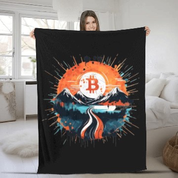 Discover Bitcoin Japonese Ink Sunset Serenity Fleece Blankets