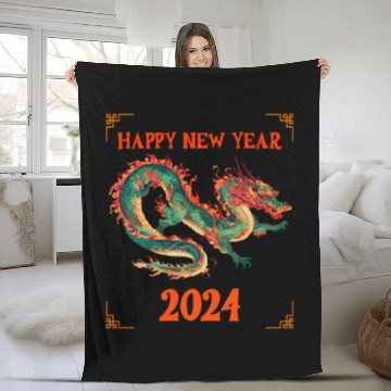 Discover Fantasy Dragon: Happy New Year 2024 Fleece Blankets