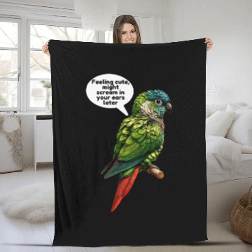 Discover Funny Green Cheeked Conure Cute Conure Parrot Fleece Blankets