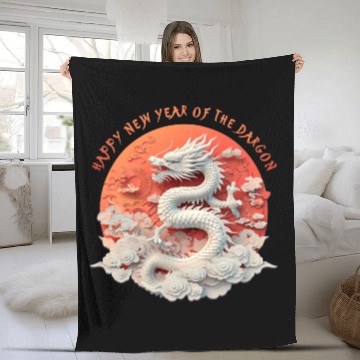 Discover Fantasy Dragon: Happy New Year of the Dragon! Fleece Blankets