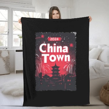 Discover ChinaTown Ignites: Synthwave Red & Black Shiluette Fleece Blankets