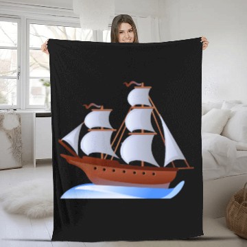 Discover Brown and white sailboat illustration, Sailing shi Fleece Blankets