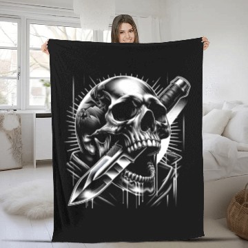 Discover Radiant Edge: Skull with Combat Knife Fleece Blankets