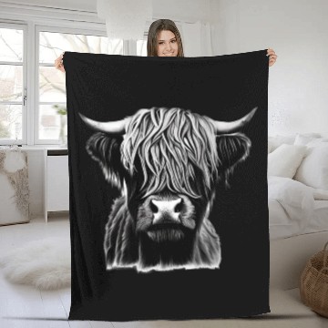 Discover Highland cattle pencil sketch Fleece Blankets