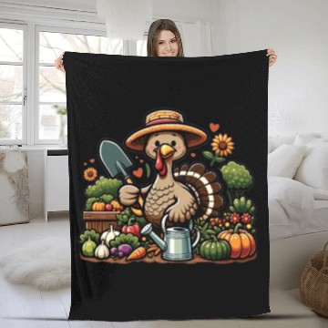 Discover Thanksgiving Garden Turkey Gardener Vegetable Fleece Blankets