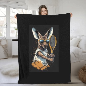 Discover Kangaroo play tennis Fleece Blankets