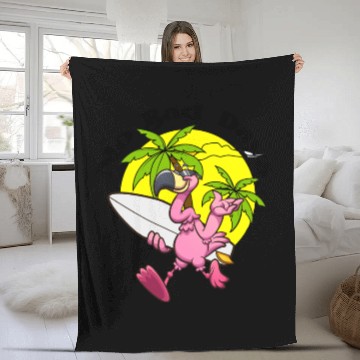 Discover no bad days flamingo surf Fleece Blankets