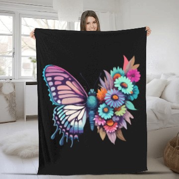 Discover Metamorphora Butterfly Nature Flowers Branches Fleece Blankets