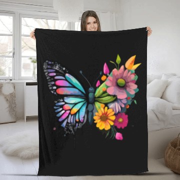 Discover Metamorphora Butterfly Nature Flowers Branches Fleece Blankets