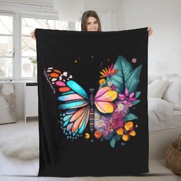 Discover Metamorphora Butterfly Nature Flowers Branches Fleece Blankets