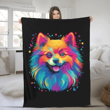 Discover Watercolor Colorful Pomeranian Fleece Blankets