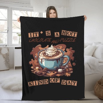 Discover cute it hot chocolate and puzzle kind of day retro Fleece Blankets