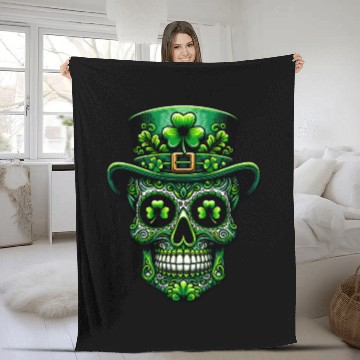 Discover St Patricks Day Irish Sugar Skull Day Of Dead Fleece Blankets