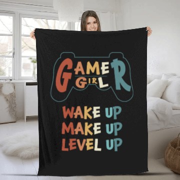Discover Gamer Girl Wake Up Make Up Level Up Fleece Blankets