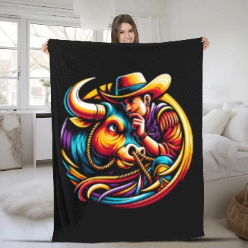 Discover Rodeo Bull Riding Livestock Show Farmer Cattle Fleece Blankets