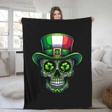 Discover St Patricks Day Irish Sugar Skull Day Of Dead Fleece Blankets
