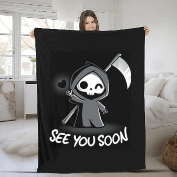 Discover The devil with the scythe that says see you soon Fleece Blankets
