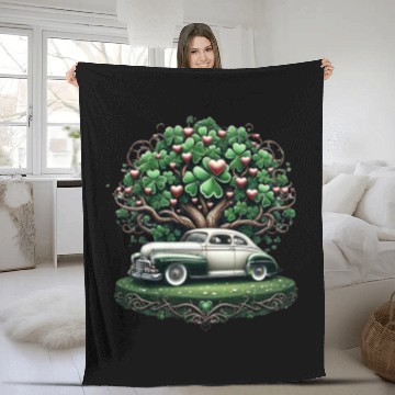 Discover Clover with Vintage Car, Vintage Love Fleece Blankets