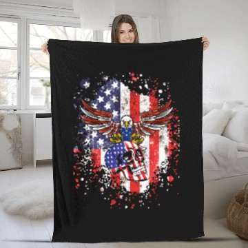 Discover American eagle skull Fleece Blankets