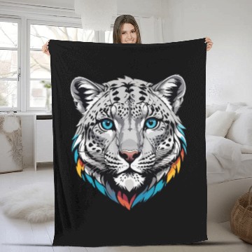 Discover Majestic Snow Leopard Portrait - Exotic Wildlife Fleece Blankets