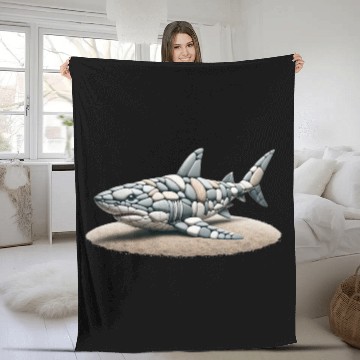 Discover Serene Pebble Art Great White Shark Fleece Blankets