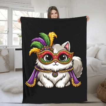 Discover Mardi Gras Persian Cat, Masked Cat Costume Fleece Blankets