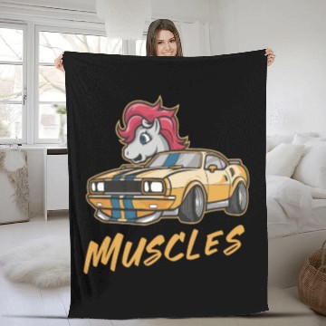 Discover Pony car with muscles Fleece Blankets