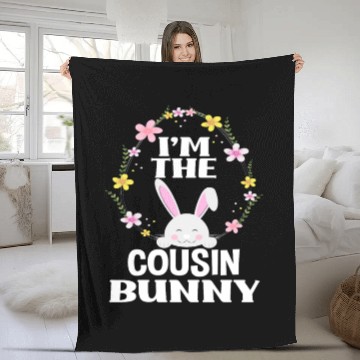 Discover I Am Cousin Easter Bunny Flower Wreath Easter Fleece Blankets