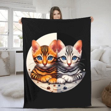 Discover Bengal Kittens Black White Background Fleece Blankets