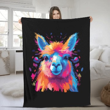 Discover Watercolor Colorful Alpaca Colorful Animals Fleece Blankets