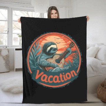 Discover Tropical Sloth Guitar Vacation Sunset Beach Fleece Blankets