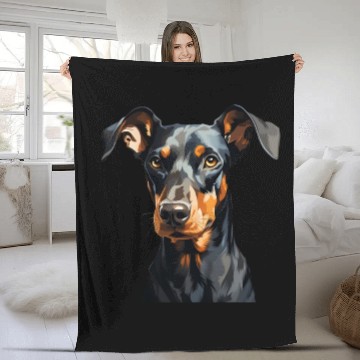Discover Doberman natural ears Fleece Blankets