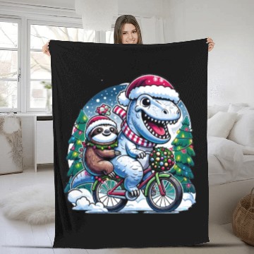 Discover Winter Wonderland T-Rex and Sloth Cycling Duo Fleece Blankets