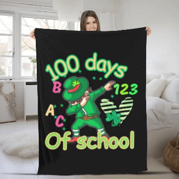 Discover 100 days of school kids shamrock dubbing Fleece Blankets