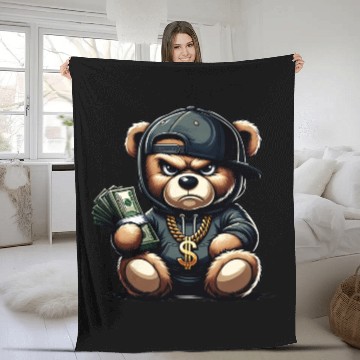 Discover streetwise teddy bear with money Fleece Blankets