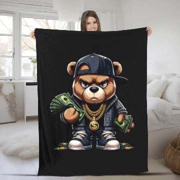 Discover teddy bear with money Fleece Blankets