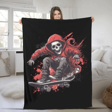 Discover Skeleton Skull Skater Skateboarder Skateboard Fleece Blankets