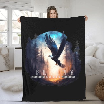 Discover Forest and flying eagle Fleece Blankets