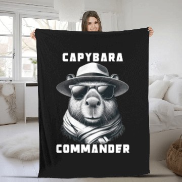 Discover Capybara With Sunglasses Capybara Commander Fleece Blankets