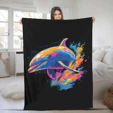 Discover Watercolor Colorful Dolphin Colorful Animals Fleece Blankets